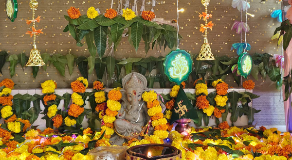 Lord Ganesha Idol Decorated with Flowers